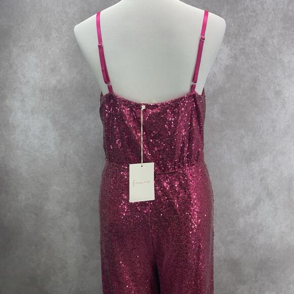 Fanco Womens L Sparkling Pink Sequin Full Length Vneck Jumpsuit Wide Leg Party - Picture 6 of 12